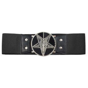 Baphomet Goat Head Black Elastic Waist Belt S-M L-XL 2XL-3XL NWT